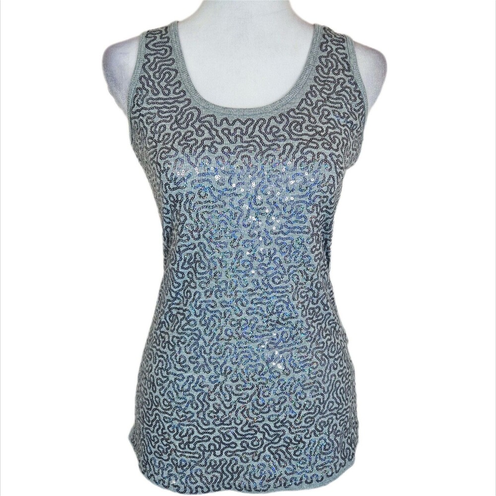 Chances R Ribbed Sequin Tank Top Women's Large Sparkly Glam Metallic Night Out